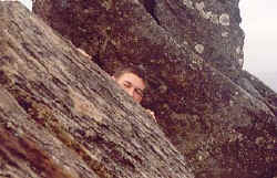 Ryan hides amongst the rocks