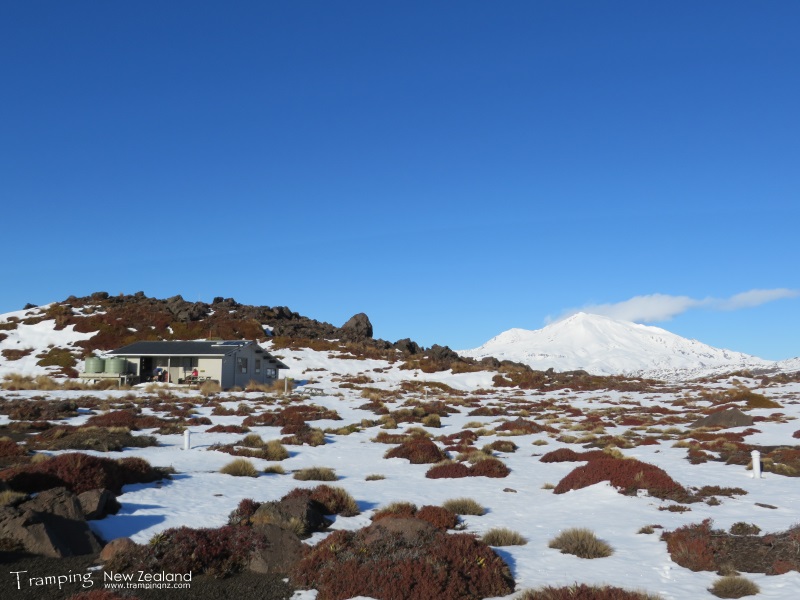 Oturere Hut with Mt Ruapehu